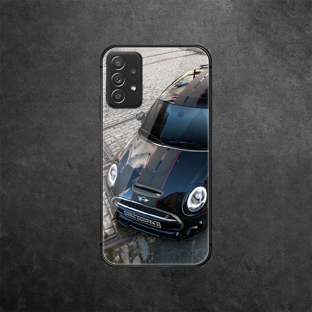 

Car Mini Cooper Tempered Glass Phone Case Cover For Samsung Galaxy A 10 12 20 E 21 30 32 50 40 51 52 70 71 72 S Prime Fashion