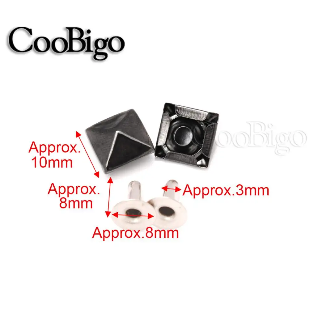 10mm Black Nickel 50 шт. Пирамида квадратная основа Шипы Панк одежды заклепки кепки шпильки для шляпы джинсы обувь кожаный колпачок мешок Diy аксессуар для рукоделия - Цвет: 10mm Black Nickel