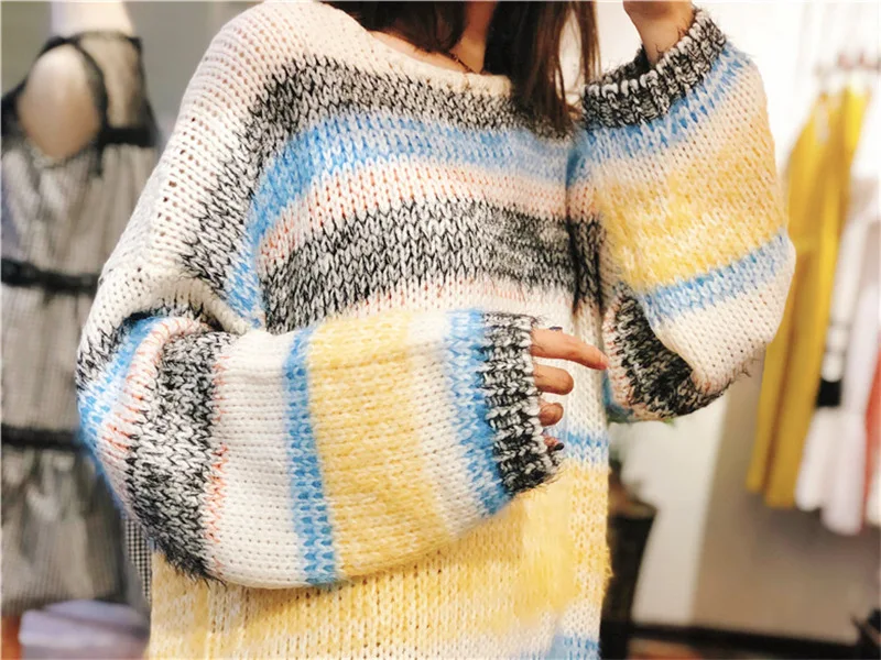 Модный Свободный зимний свитер офисный Женский пуловер с круглым вырезом Feminino