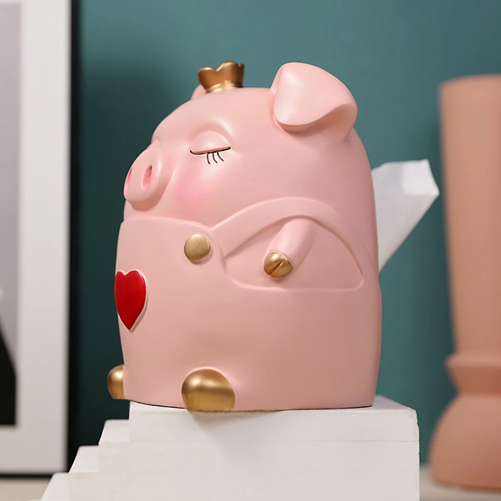 

Cute Piggy Resin Pig Sculpture Tissue Holder Napkin Papper Storage Box Home Living Room Bedroom Office Decoration Decor Ornament