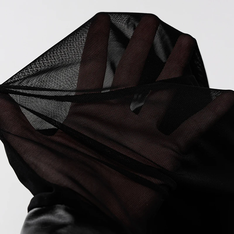 

Plugalong Mesh Patchwork Jumpsuits See Through Long Sleeve Body Suits For Women Turtleneck Skinny Y2K Playsuits Black Clubwear