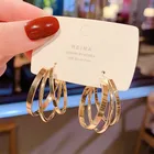 Минималистичные металлические трехслойные круглые серьги-кольца в Корейском стиле, ажурные Эффектные серьги для женщин, модные ювелирные украшения для вечеринок, новинка 2021