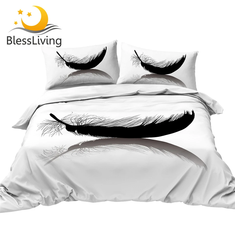 

BlessLiving Black Feather Duvet Cover Watercolor Bedding Set Tribal Quilt Cover With Pillowcases Geometric Colorful Bedspreads