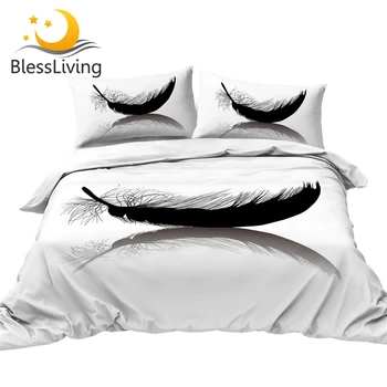 BlessLiving Black Feather Duvet Cover Watercolor Bedding Set Tribal Quilt Cover With Pillowcases Geometric Colorful Bedspreads 1