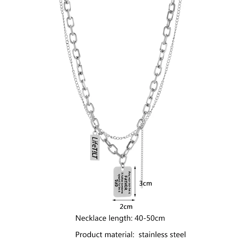 

MISSRU new women's, letter square brand double-layer necklace, clavicle chain, retro titanium steel pendant, hip-hop, classic,