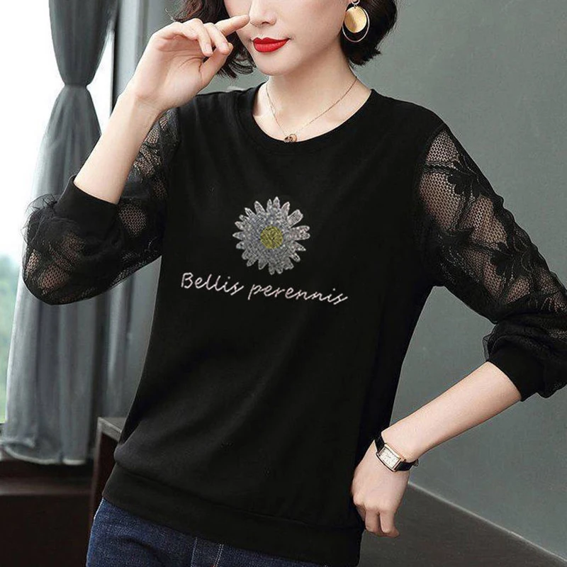 Женские повседневные Кружевные блузы с длинными кружевными рукавами круглым