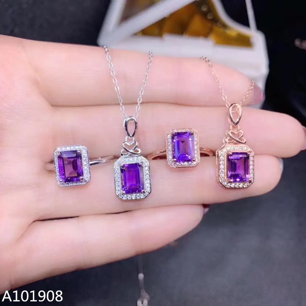 

KJJEAXCMY boutique jewelry 925 sterling silver inlaid Natural amethyst pendant necklace ring women's suit support detection