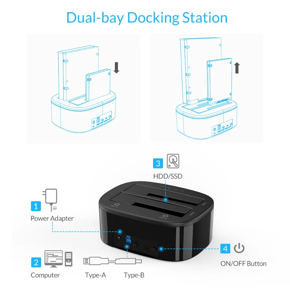 Док-станция ORICO Clone 2,5 3,5 Dual Bay SATA для USB 3,0 HDD корпус инструмент Бесплатный Дубликатор HDD чехол 24 ТБ для Windows Mac OS