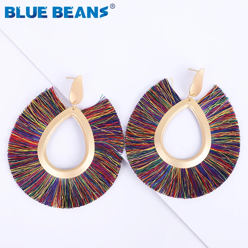 Богемные серьги подвески с большими кисточками для женщин свадебные яркие