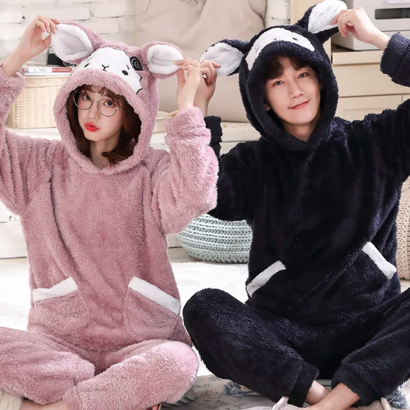 Зимняя парная Пижама 2020 бархатная утепленная с капюшоном комплект унисекс
