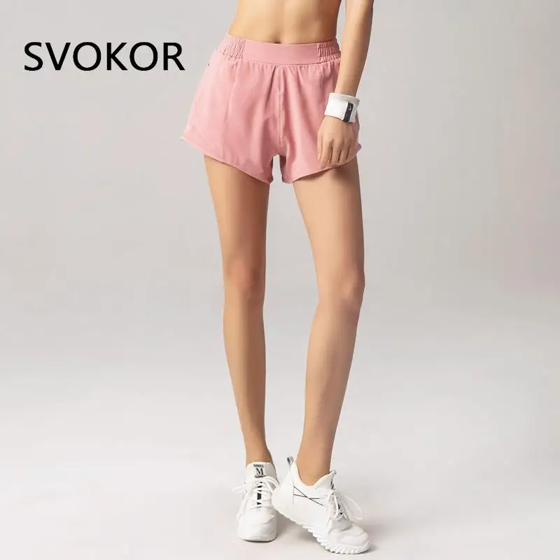 

SVOKOR Zipper Pockets Shorts Sport Women Fitness High Waist Running Workout Gym Shorts Solid Summer Squat Proof Short Pants
