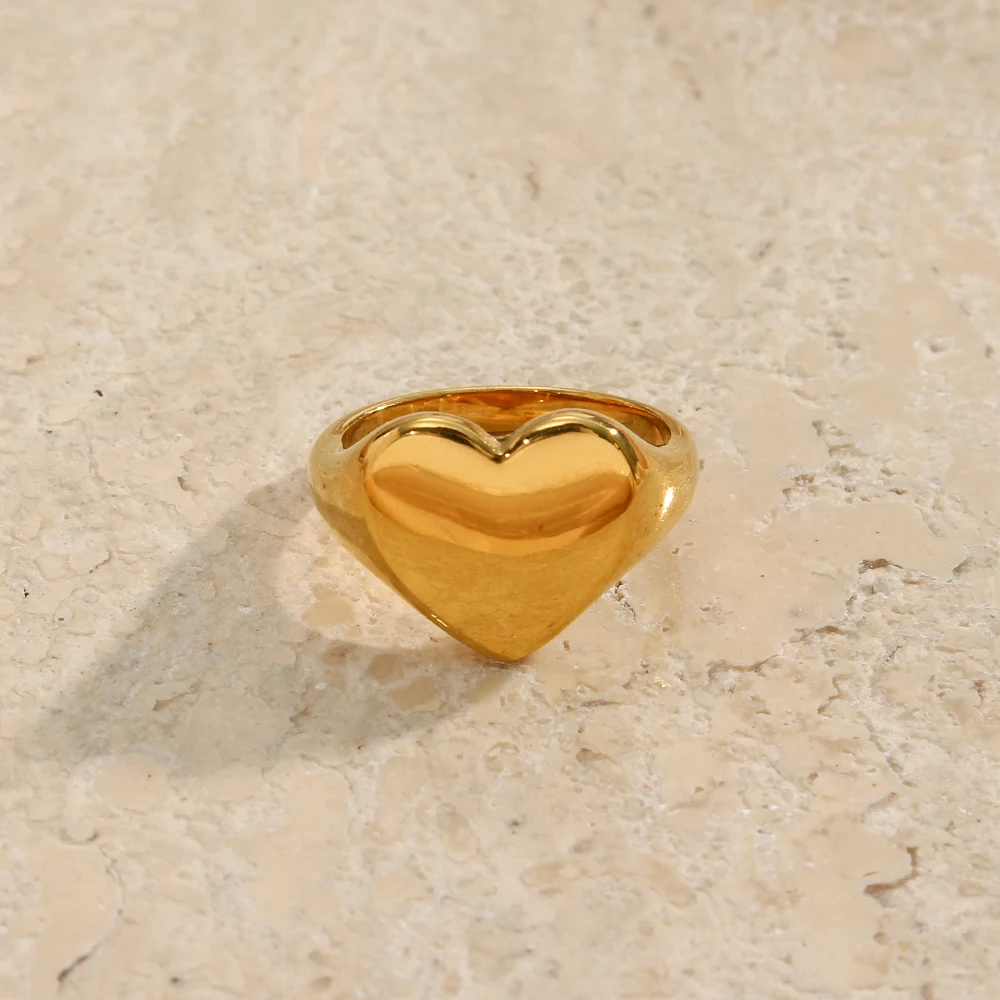 

New Stainless Steel Fine Polished Wide Large Heart Finger Rings Stainless Steel Hypoallergenic Gold Rings For Female Jewellery
