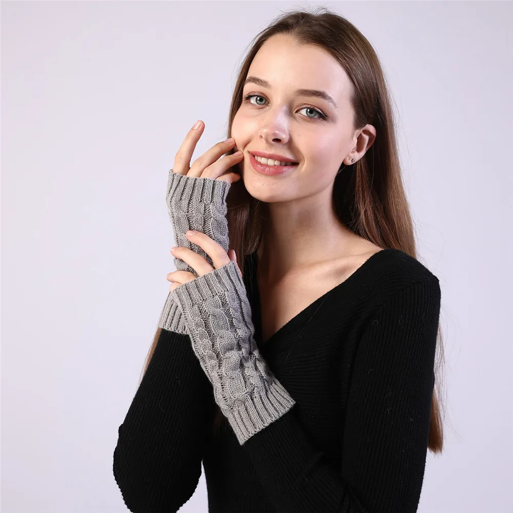 

Fashion Women's Winter Long Knitted Gloves Candy Color Thicken Warm Fingerless Gloves Elastic Soft Arm Warm