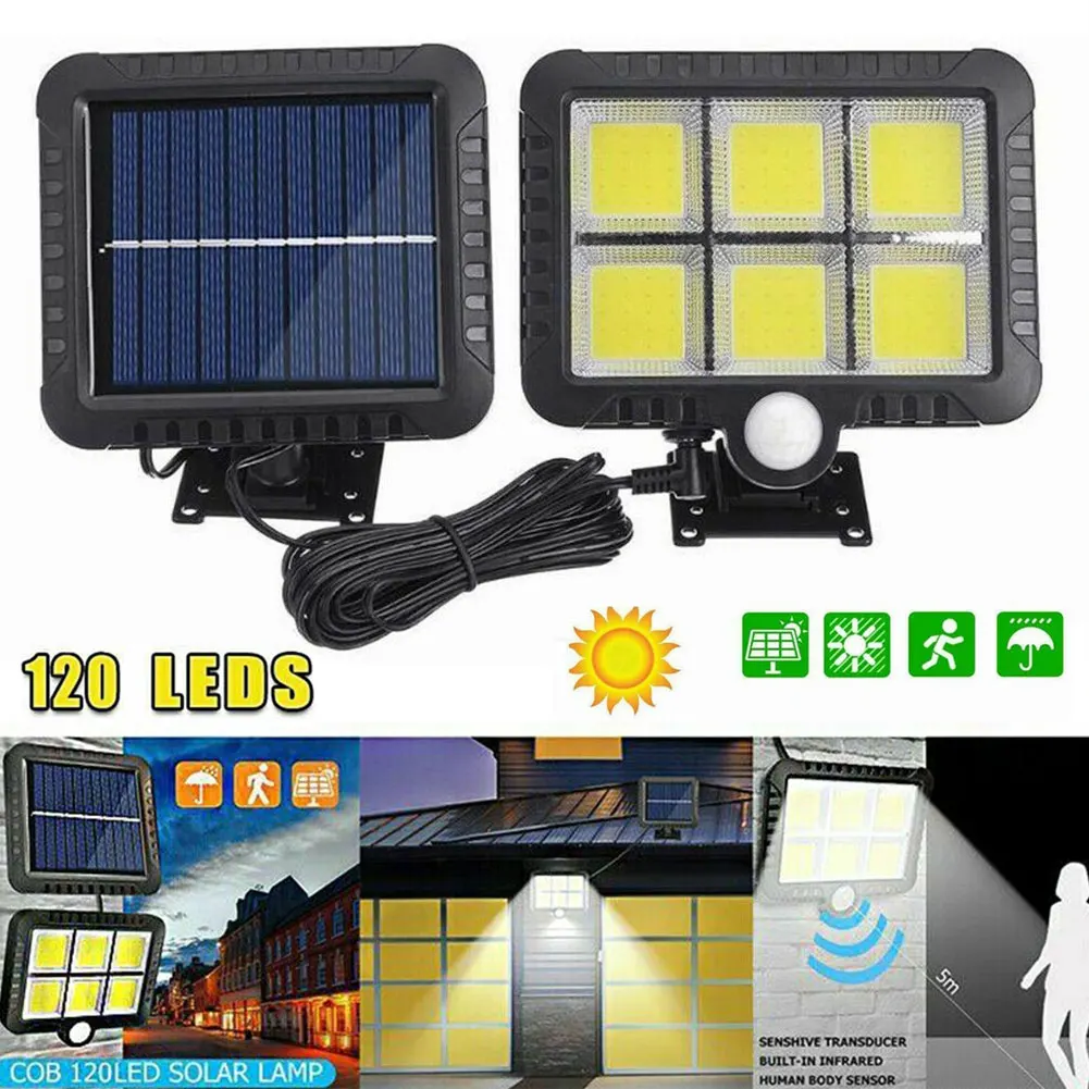 

120LED светильник на солнечных батареях IP65 водонепроницаемый настенный светильник с датчиком движения для улицы, сада, двора, светильник для б...