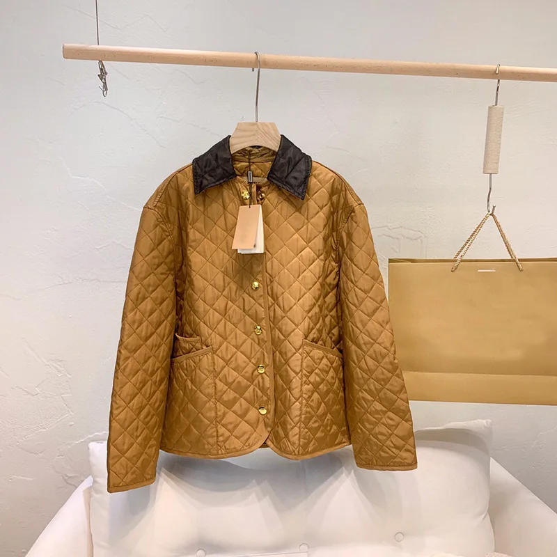 

2021 New Winter Classic Retro Versatile Trendy Fashion Simplicity Diamond Thin Jacket Cotton Padded Women's Lapel Coat