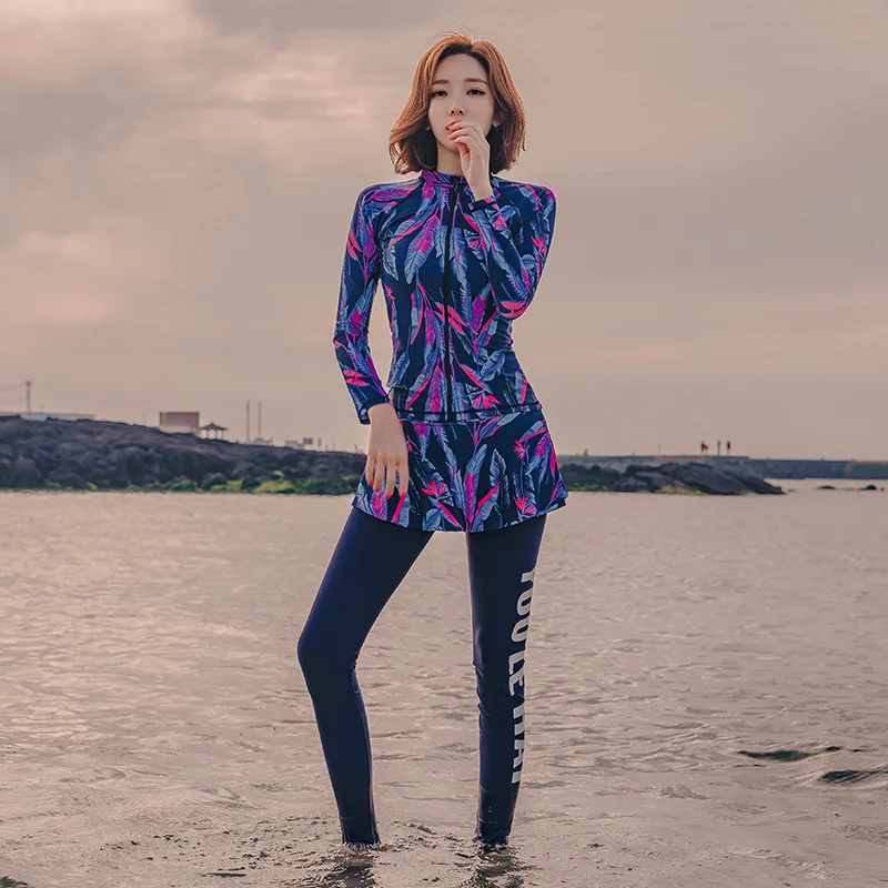 Женский купальник с высокой талией Цельный для серфинга юбкой и четырьмя брюками