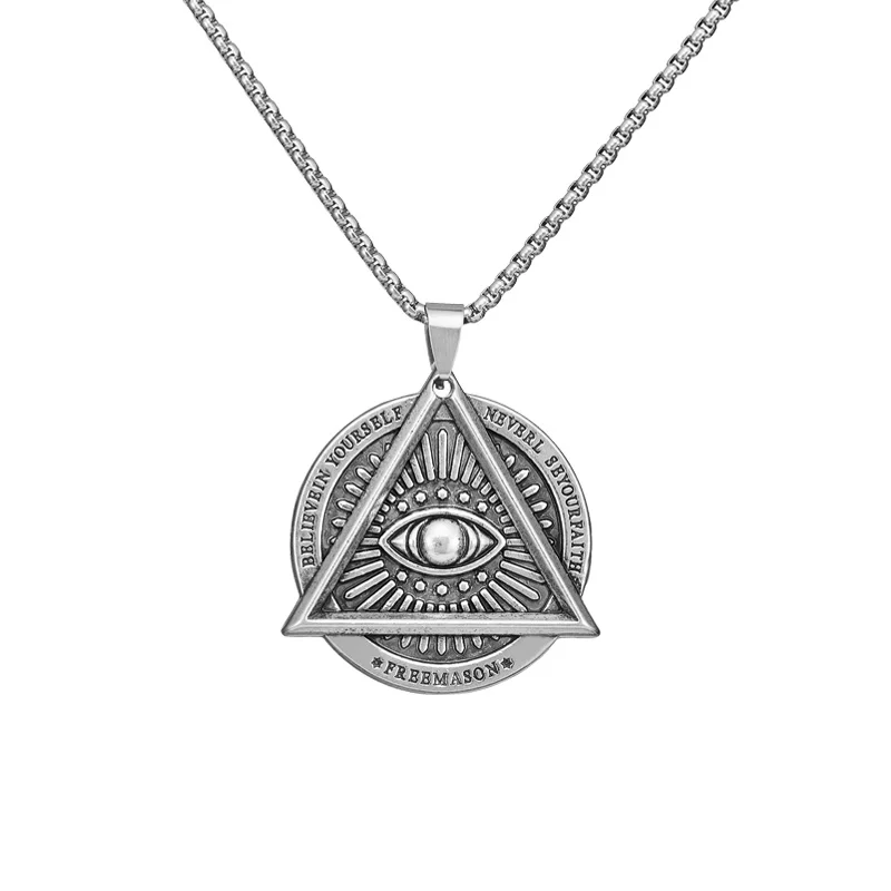 

Tearsofriver European Retro Evil Eye Titanium Steel Triangle Pendant Necklace Men Vintage Necklace Boy Punk Male Jewelry