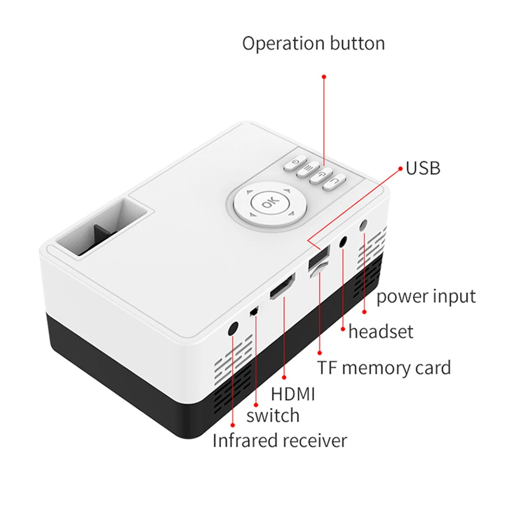 LEJIADA Новый J16 светодиодный мини проектор 320x240 Пиксели поддерживает 1080P HDMI