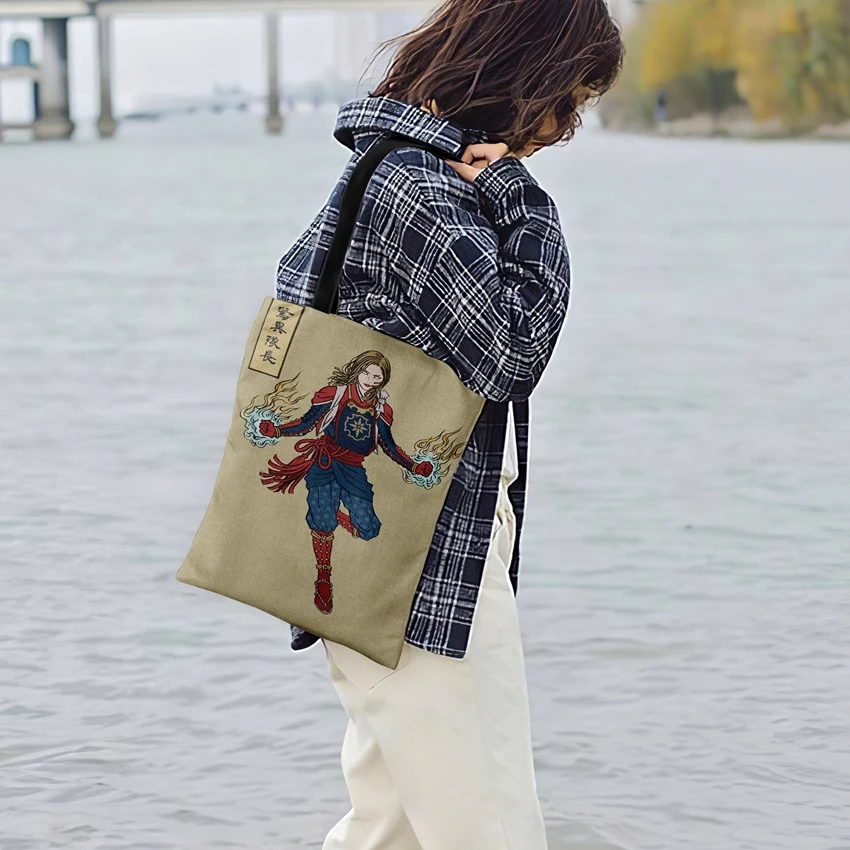 Japanese Superhero Batman Captain America Painting Print Tote Bag Ladies Shoulder Shipping Outdoor Beach Bags | Багаж и сумки