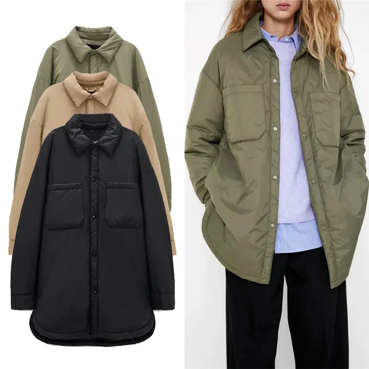 

Women's clothing autumn and winter 2021 new lightweight cotton padded jacket loose medium length shirt down cotton padded jacket