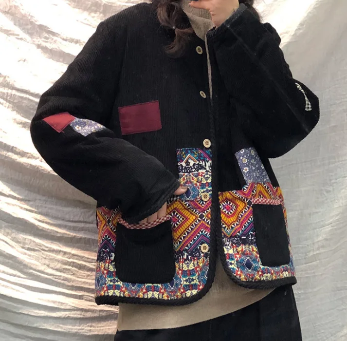 Винтажные женские вельветовые парки 2019 Осень Зима Свободные Теплые Длинные