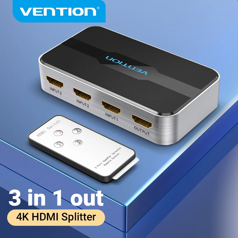 

Vention HDMI Switcher 4K/60Hz 3 Input 1 Output HDMI 2.0 Switch Adapter for Smart Box TV Projector PS3/4 3×1 HDMI 2.0 Splitter