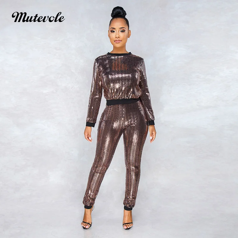 Mutevole/осенний сексуальный комплект из двух предметов с блестками Женский