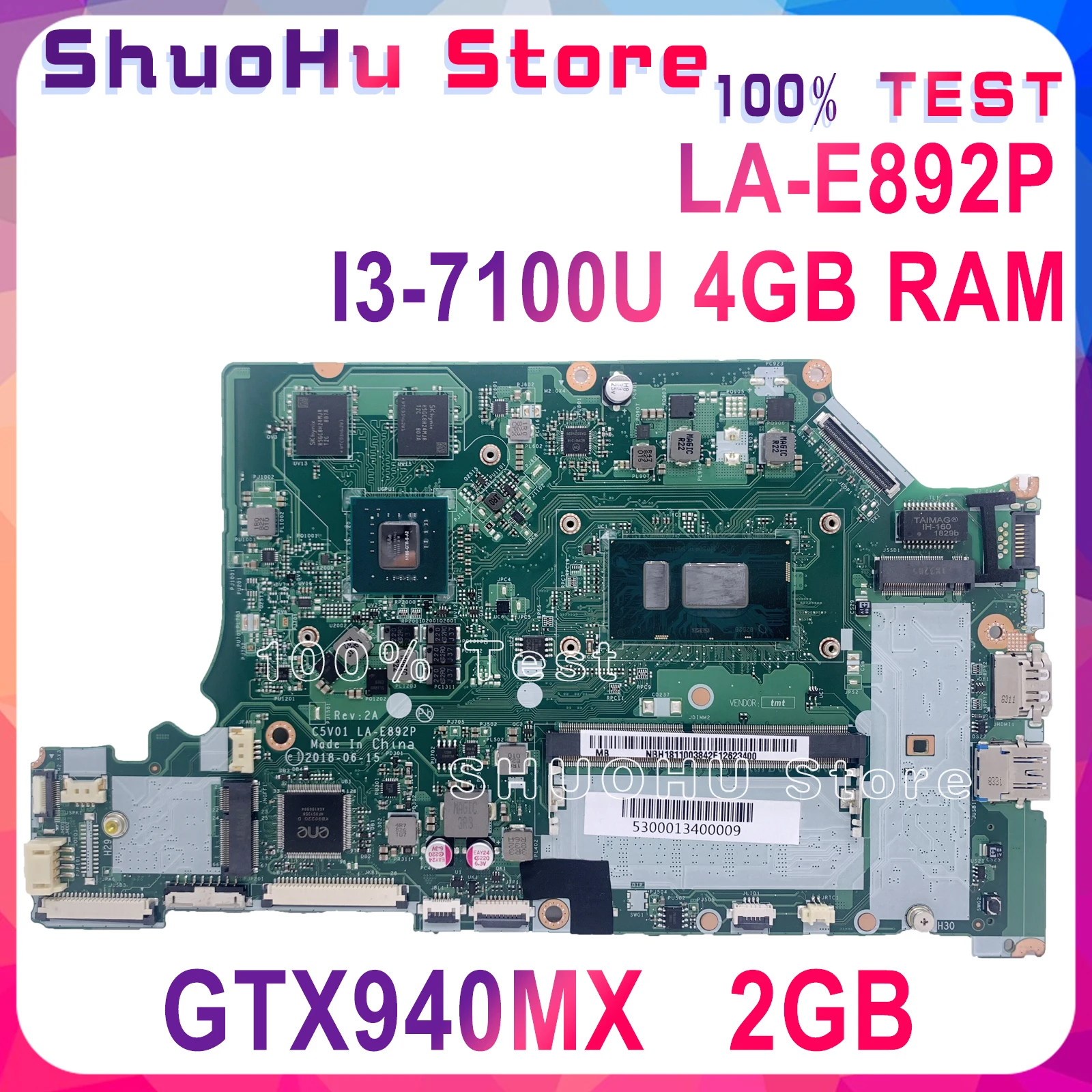 

A515-51G Maintherboard Suitable For Acer A515-51 LA-E892P A615-51G C5V01Notebook Motherboard I3-7100U 4GB Full Function 100%Test