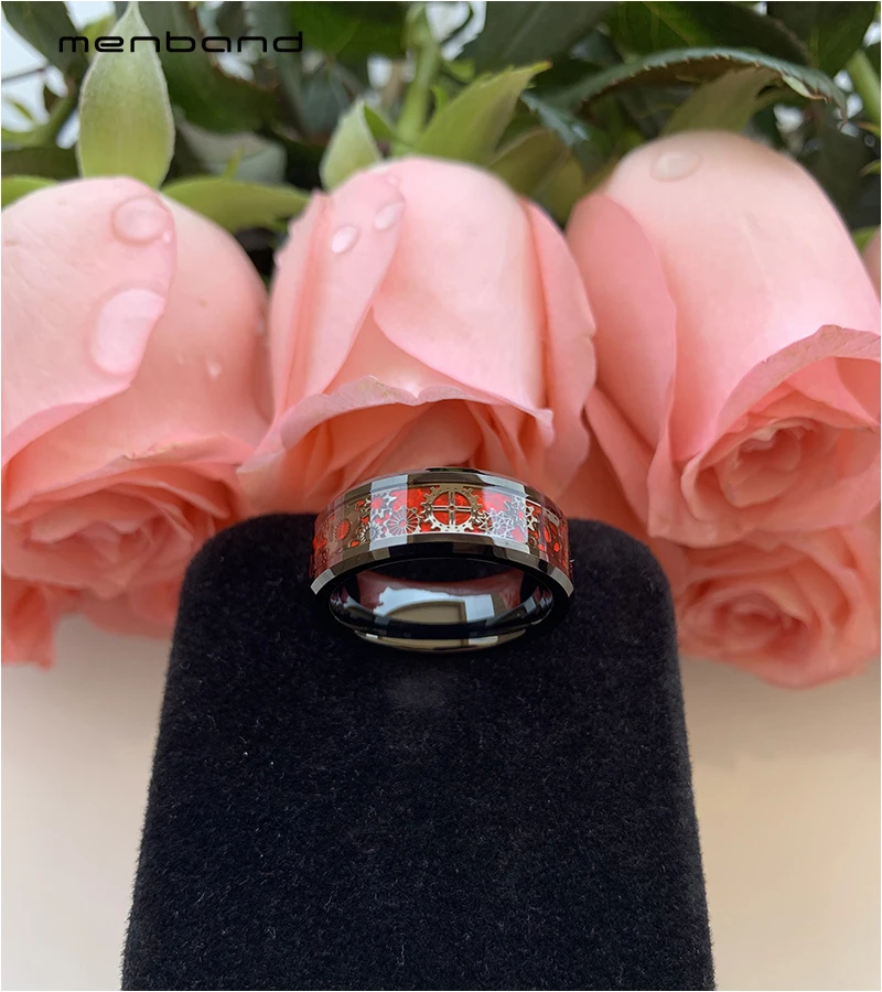 Черный вольфрамовый мужской свадебный браслет с черным механическим зубчатым