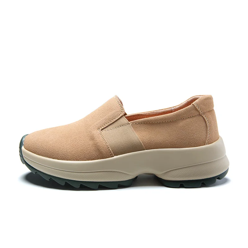 khaki STS/женская повседневная обувь; модные кроссовки из замши; удобная легкая мягкая женская прогулочная обувь на толстой подошве без застежки - Цвет: khaki