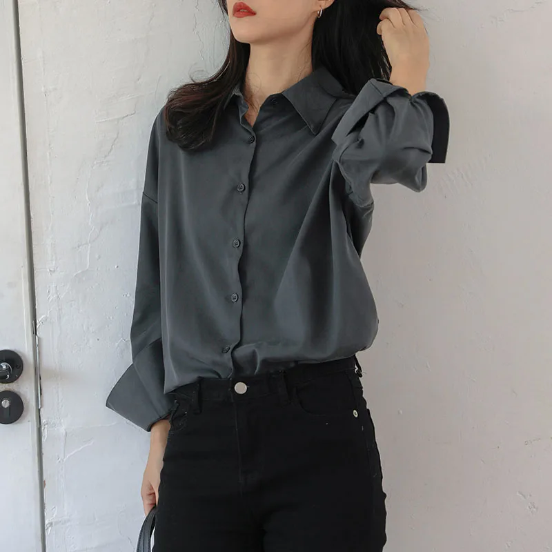 Модные свободные женские рубашки толстые осенне-зимние в офисном стиле