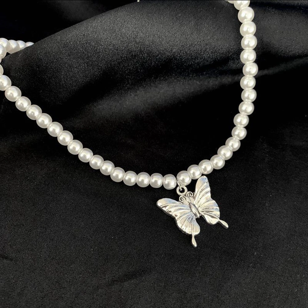 

Earth Cool Girl Steam Wave Clavicle Neck Chain Simple Temperament Necklace Butterfly Pearl Necklace Choker