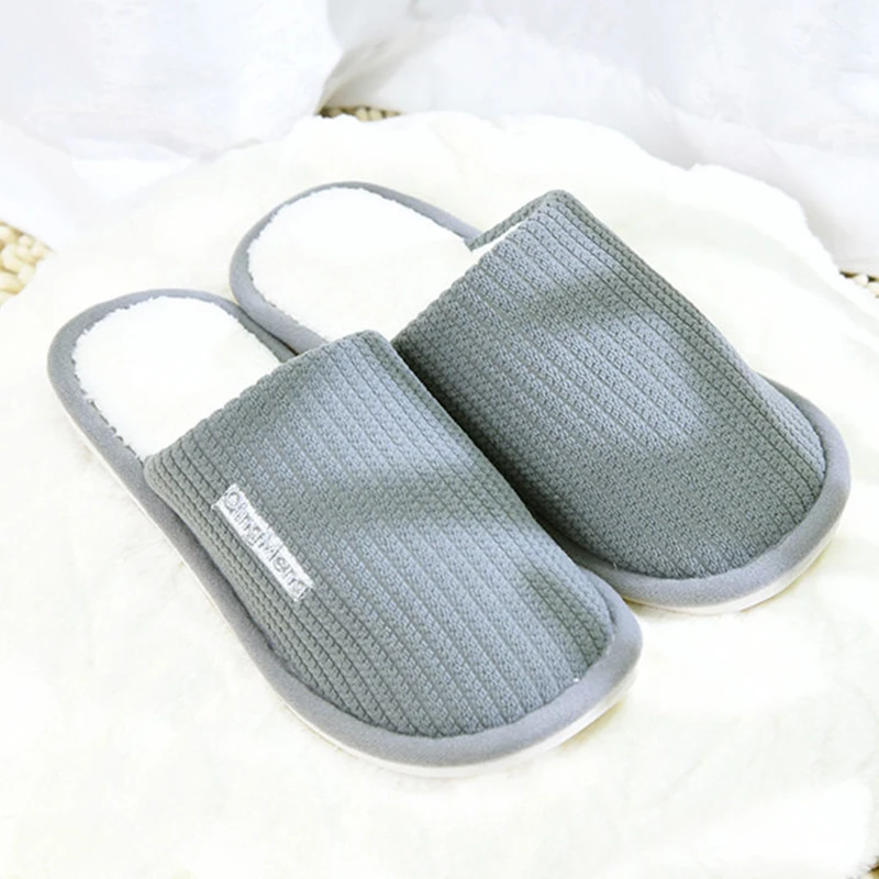 

Soft Plush Cotton Striped Slippers Shoes Couple Unisex Non-Slip Floor Indoor Home Furry Slippers Women Shoes For Bedroom
