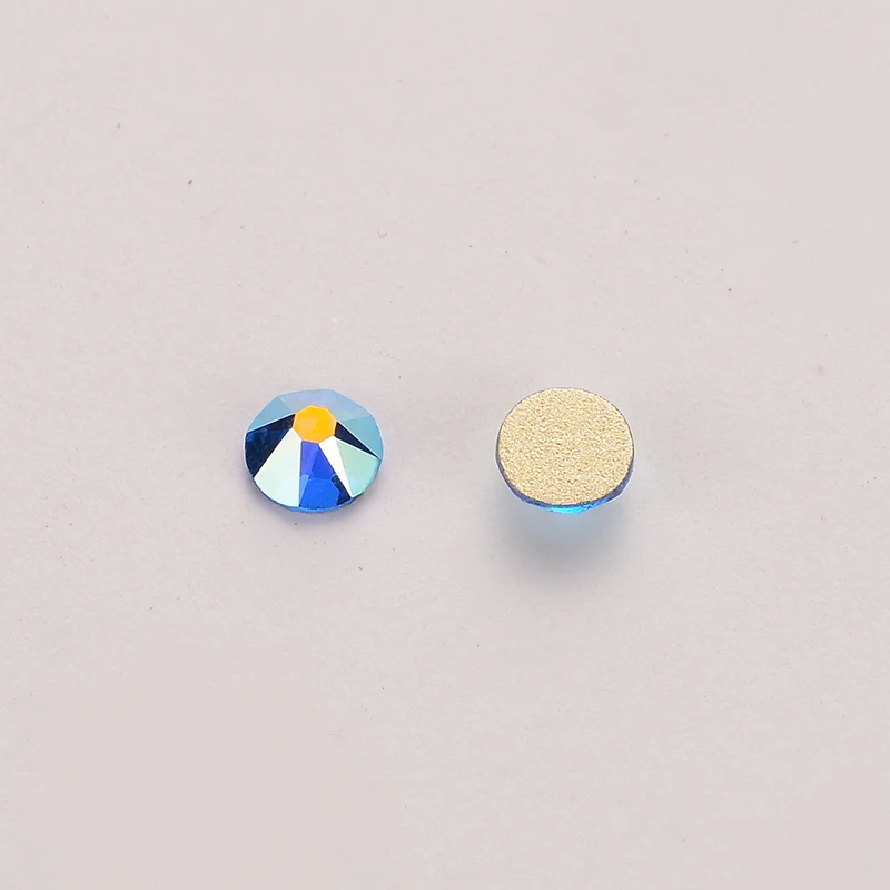 

8 Big 8 Small Capri Blue AB Rhinestones Shimmer FlatBack No-HotFix Facets Cut Golden Back