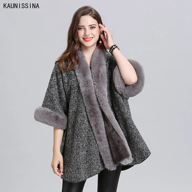 

Fashion Faux Fur Coat Cape Shawl Cardigan Plus Size Winter Autumn Women Poncho and Capes Female Cloaks Streetwear Overcoats