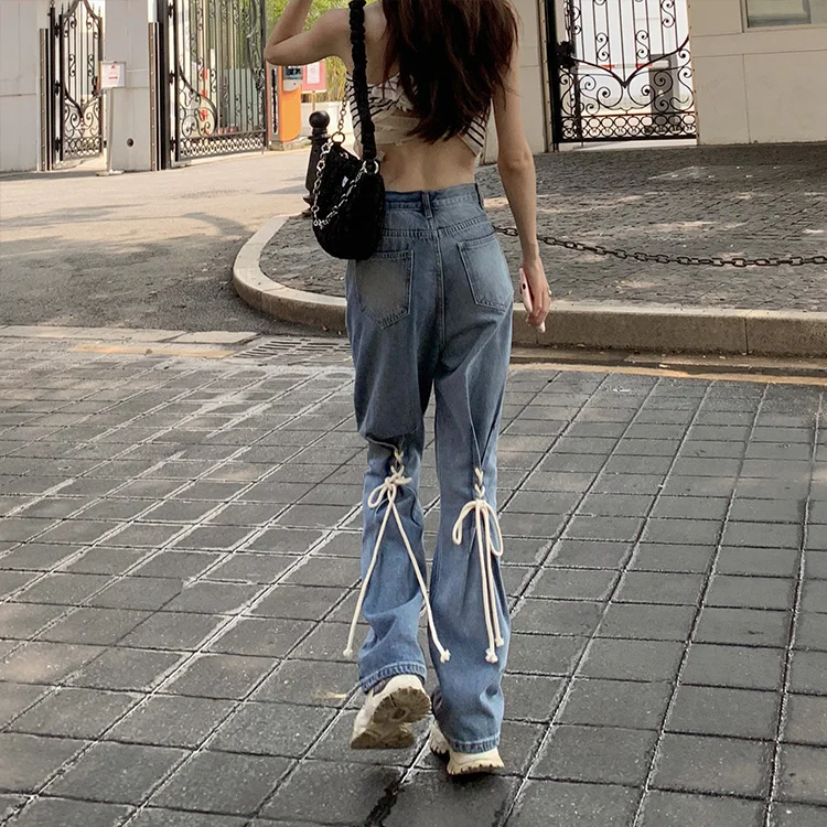 Женские брюки дизайн чувство ниши широкие на шнуровке Ранняя осень Новинка 2021