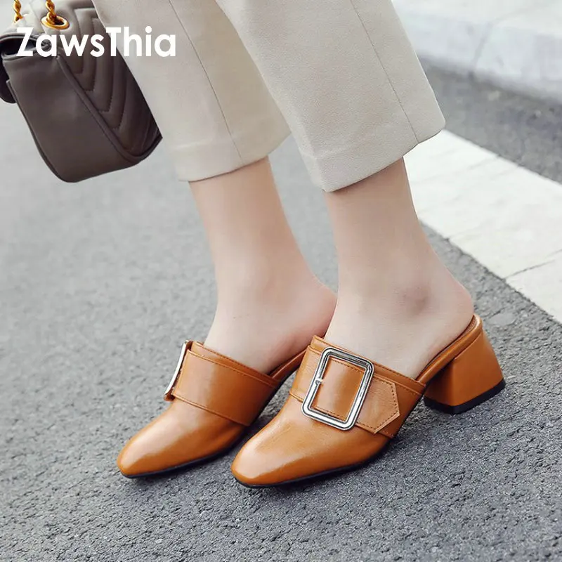 Женские шлепанцы ZawsThia летние из искусственной кожи на квадратном каблуке без
