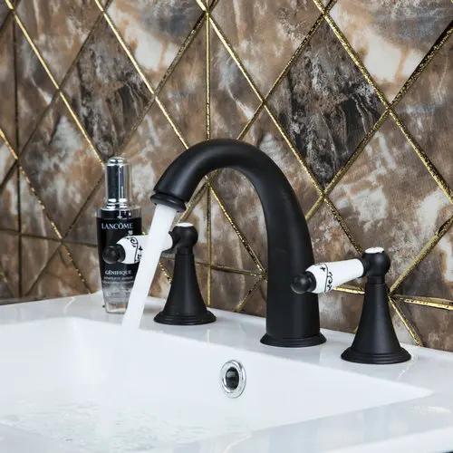 Shivers  Bathtub Oil Rubbed 3 Pcs Bathroom Basin Sink Faucet Black Bronze Ceramic Handle Hose Bathtub Brass Tap Mixer Faucet