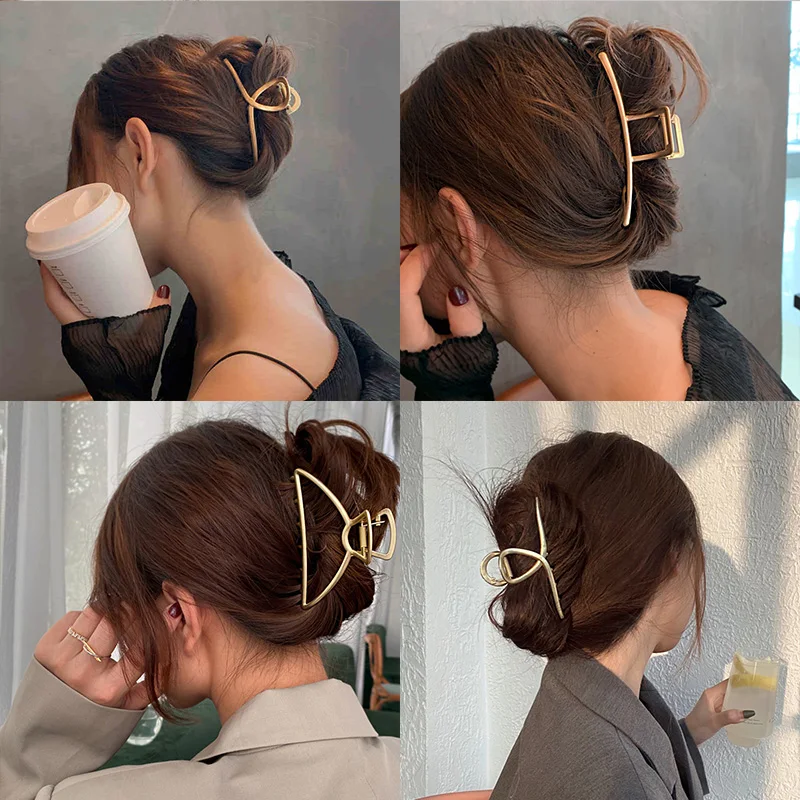

2021 New Women Elegant Gold Silver Hollow Geometric Metal Hair Claw Vintage Hair Clips Headband Hairpin Fashion Hair Accessories