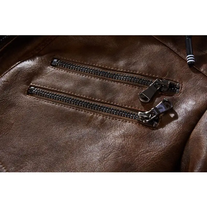 Мужская куртка из искусственной кожи зимняя в стиле панк с капюшоном однотонное