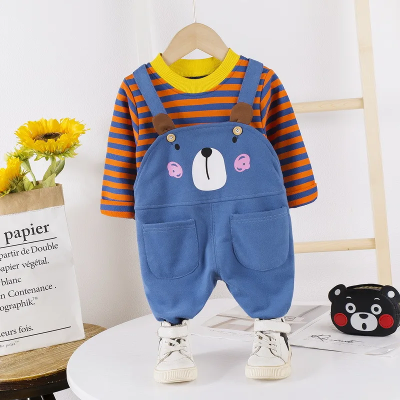 

2020 New Autumn Two-piece Cartoon Overalls Children's Clothing For Boys And Girls 0-4y Cartoon Strap Long Sleeve Children's Suit