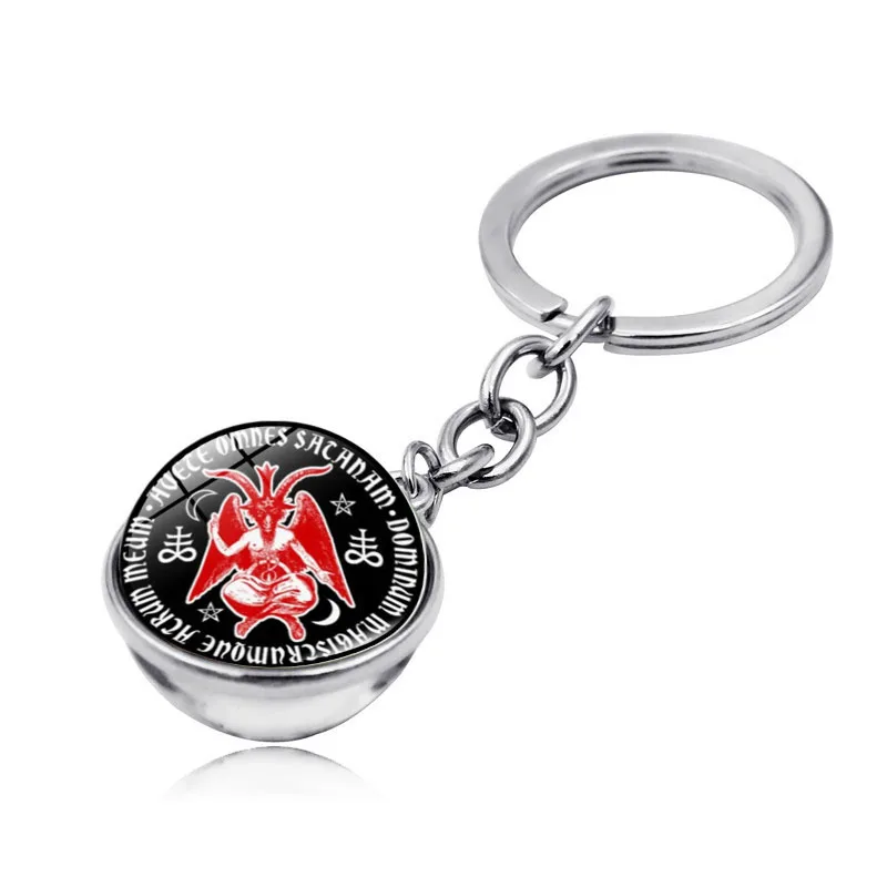 Пентаграмма Стекло брелок красный рогатый купол кулон Бафомет для мужские