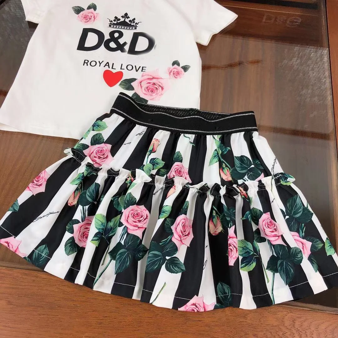 

Foreign trade high-end 2021 summer girl suit flower top + skirt 2PCS suit princess dress baby girl children's clothing