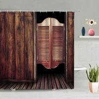 retro style shower curtain set wood board chinese nostalgic old wooden door pattern home decor hanging curtains bathroom screen