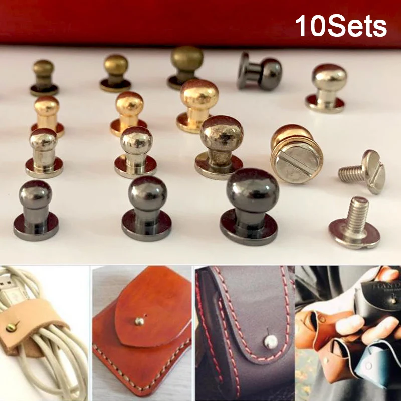 

10Pcs Round Head Screw Nail Rivet Solid Brass Stud Spots Screwback Back For DIY Handmake Leather Bag Hardware Accessaries