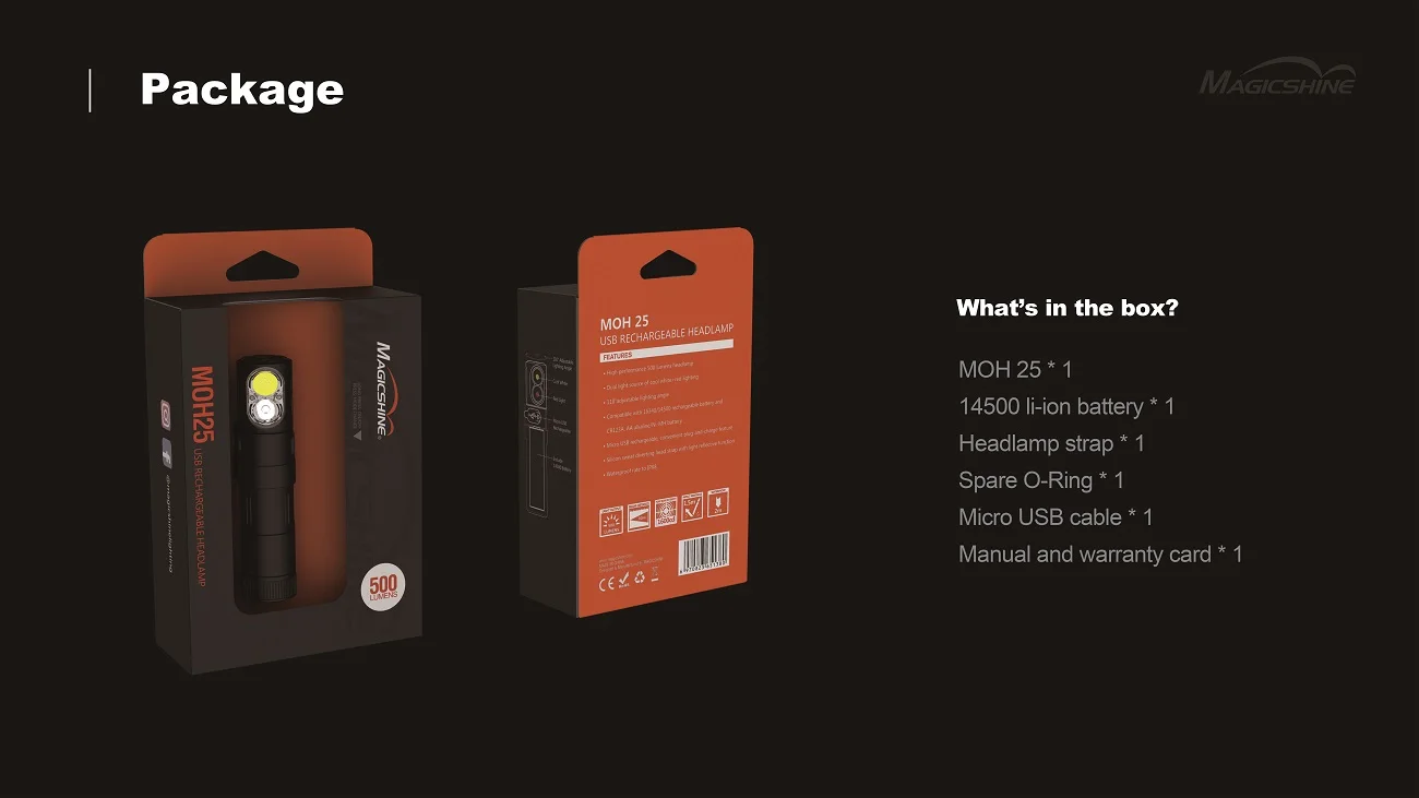 Magicshine MOH25 налобный фонарь с зарядкой от USB красный свет макс. 500 люмен луч бросать 80