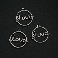 8pcslots 28x28mm antique silver plated hollow circle love charms alloy metal round pendants for diy jewelry making accessories
