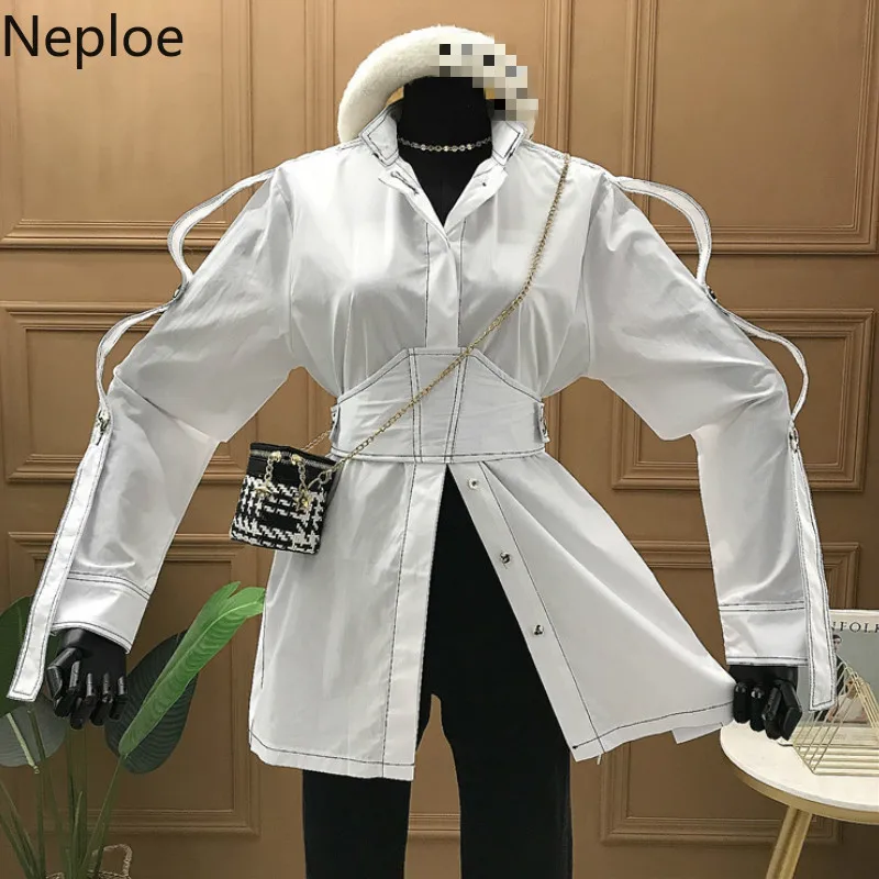 Женская однотонная однобортная блузка с длинным рукавом Повседневная