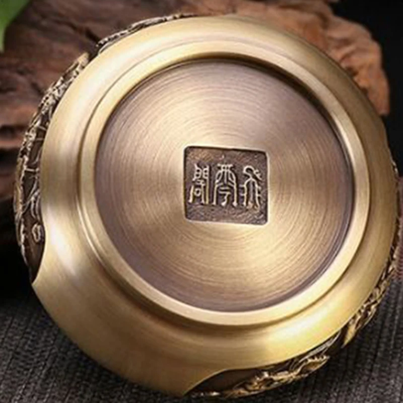 

Antique Copper Incense Burner Flat Bottom Coil Incense Aromatherapy Stove Sandalwood Burner With Wood Base Home Furnishings