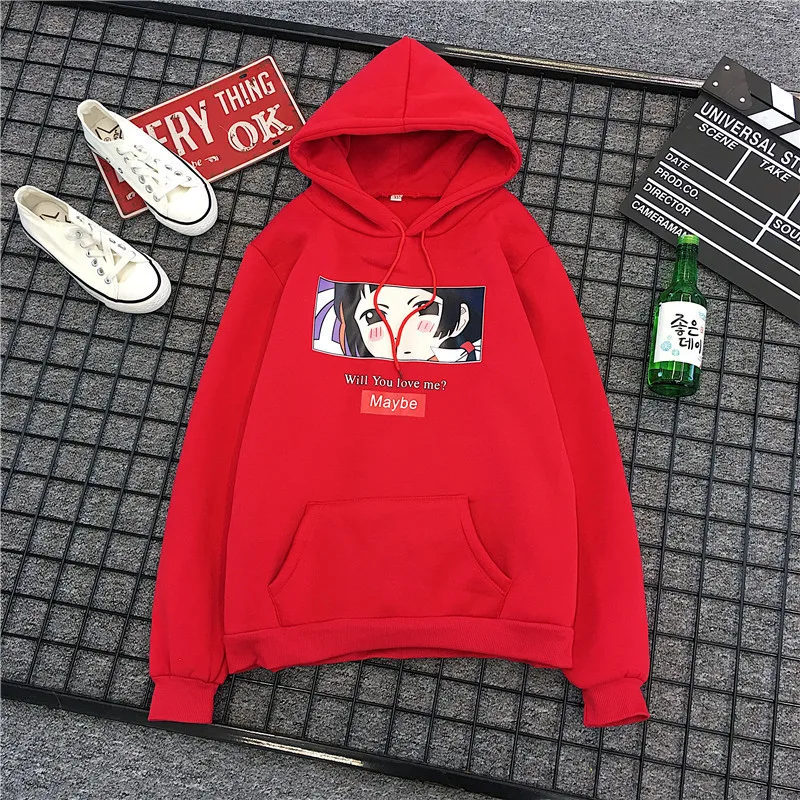 Red ZSIIBO Harajuku уличная Толстовка для женщин с длинным рукавом Толстовка капюшоном корейский Ulzzang печати Флисовые Кофты Женское пальто - Цвет: Red